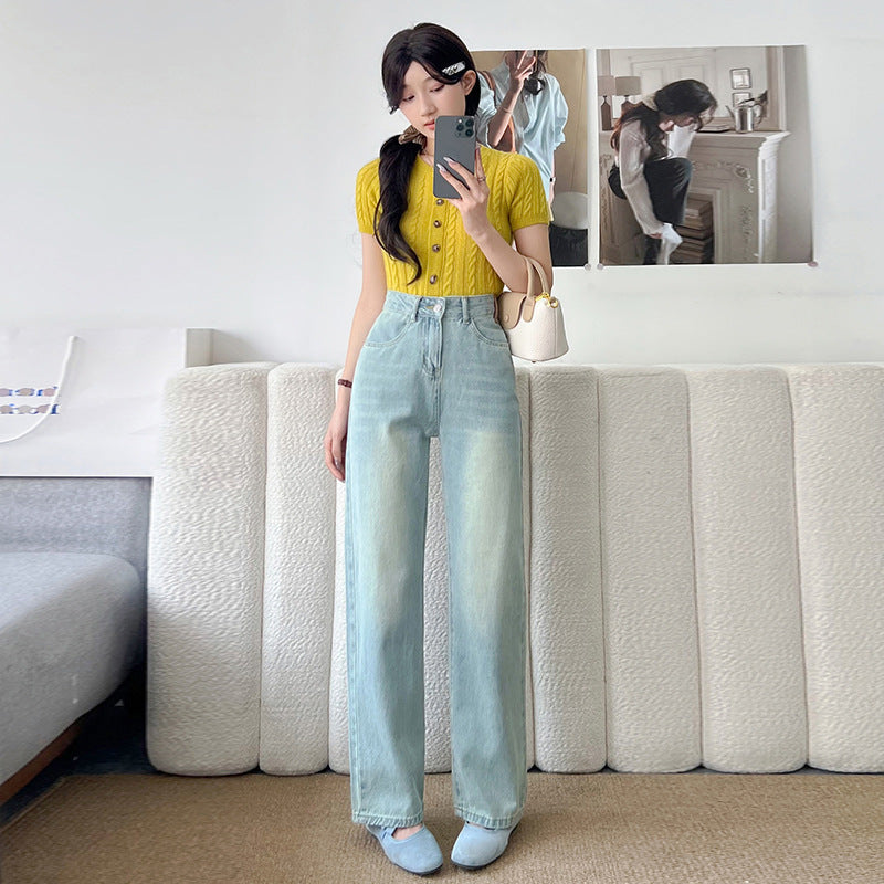 Jeans de pierna recta recortada altas para mujeres