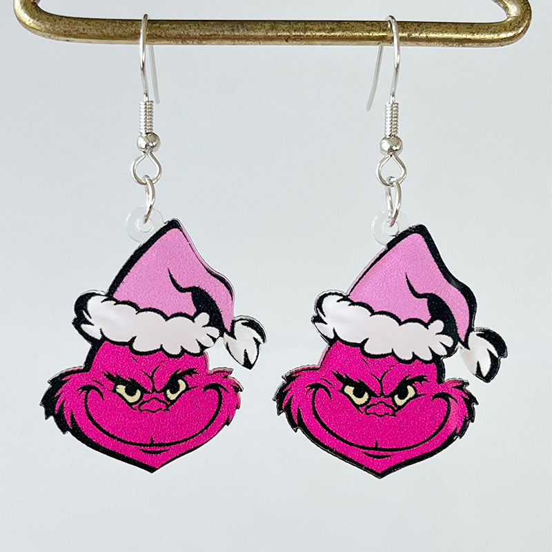 Pink & Checkerboard Retro 1980s-Style Christmas Acrylic Dangle Earrings in Assorted Styles