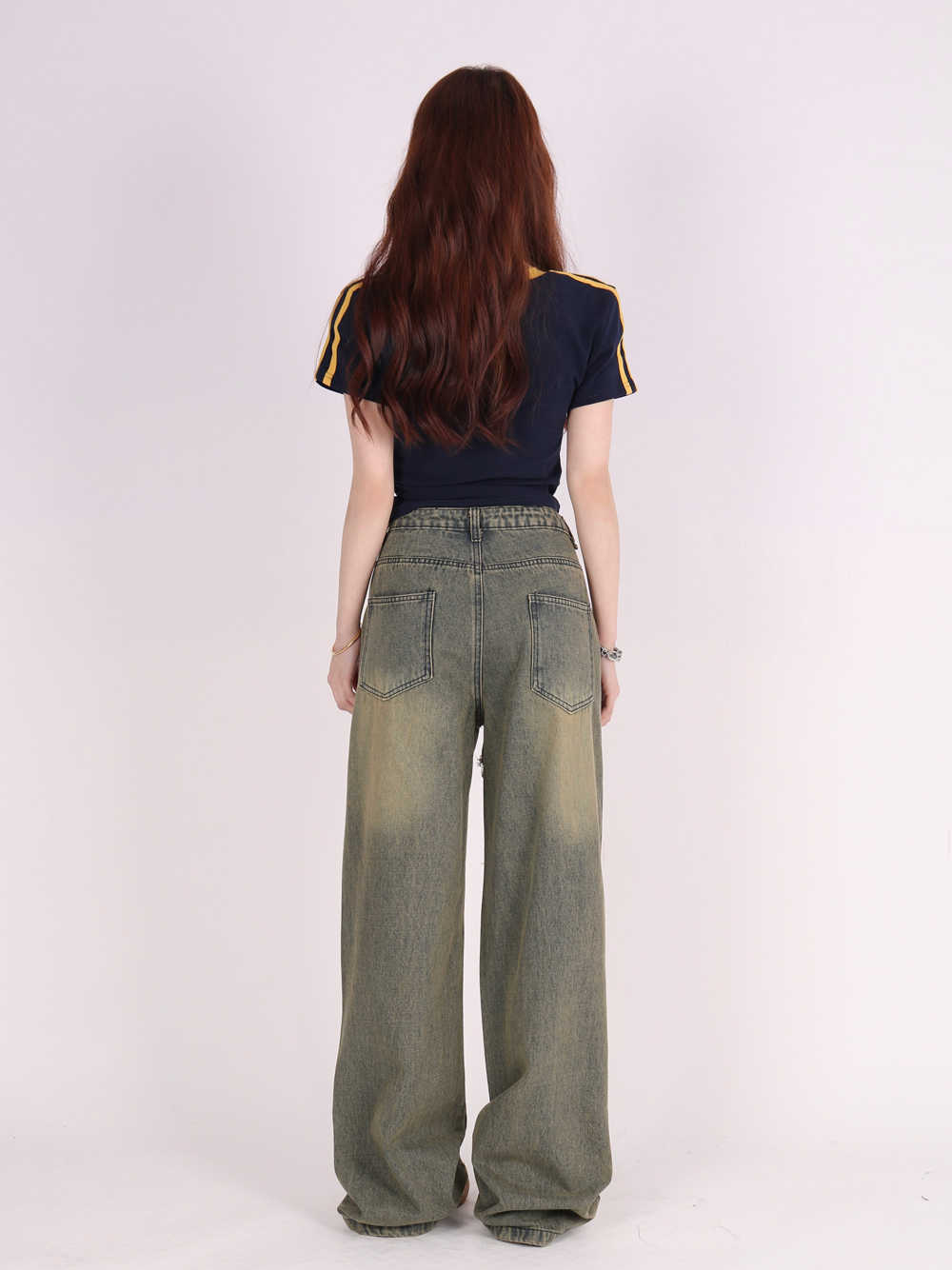 Tattered Wide-Big-Jeans mit Retro Love Patchwork