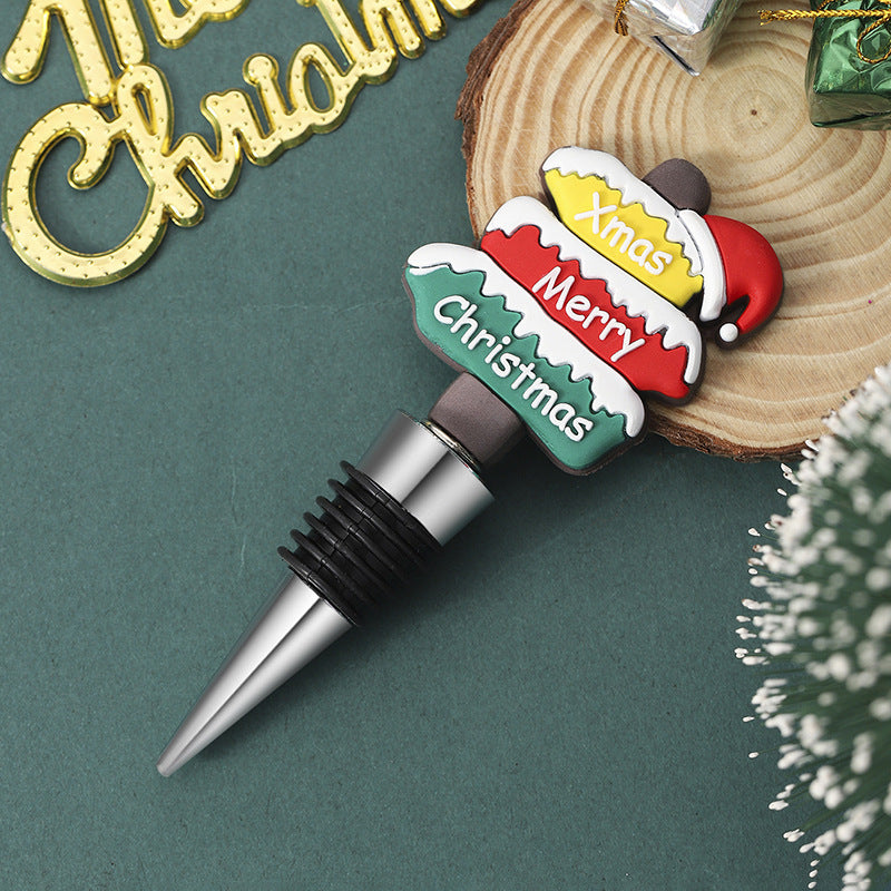 Festive Christmas-Themed PVC & Aluminum Wine Bottle Stopper in Assorted Styles