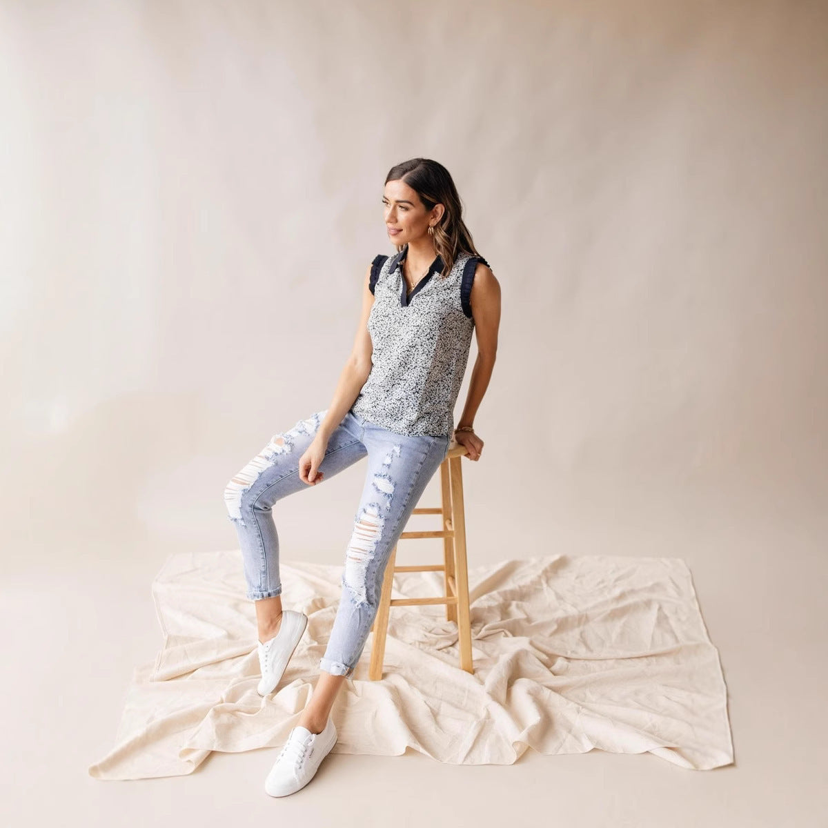 Jeans de ocio angustiados de cintura alta para la primavera y el verano