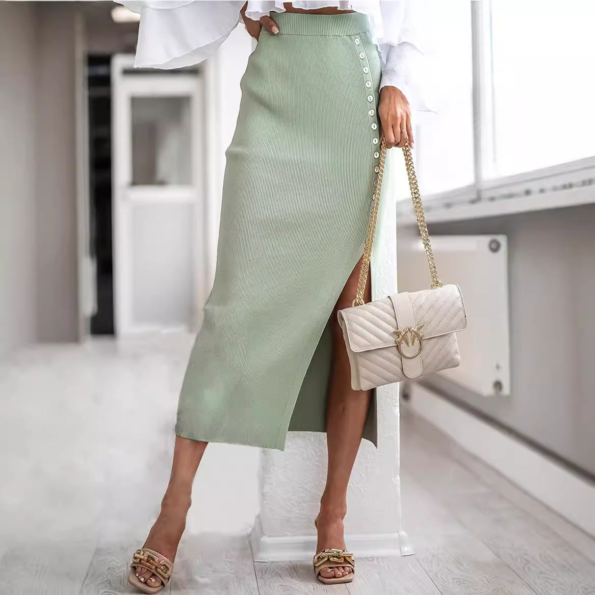 Falda de costilla de rayas hundidas para un estilo diario texturizado