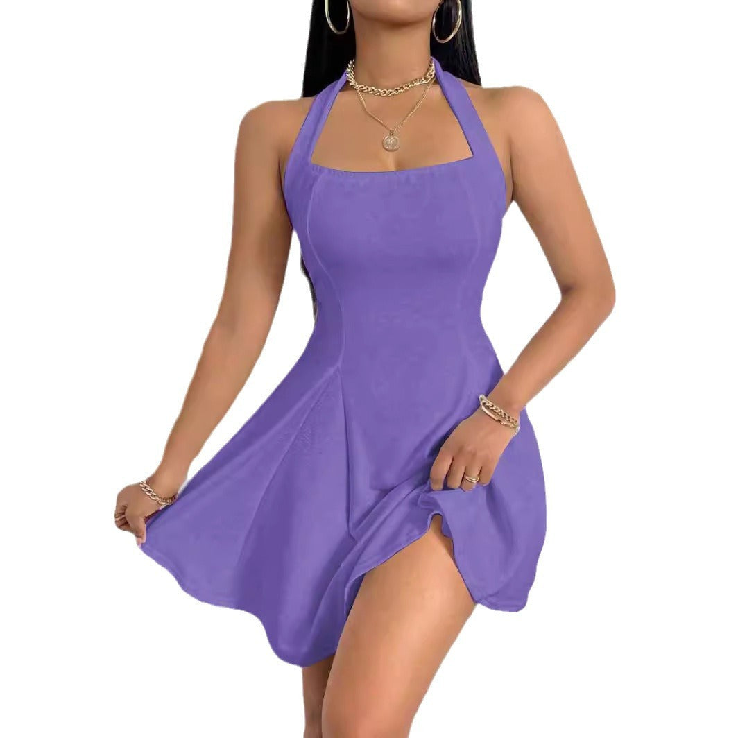 Vestido sem mangas sem mangas de cor pura para o minimalismo chique