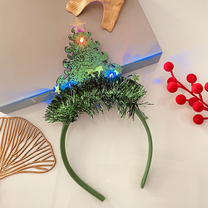 Christmas Tree Headband Hat with LED String Lights