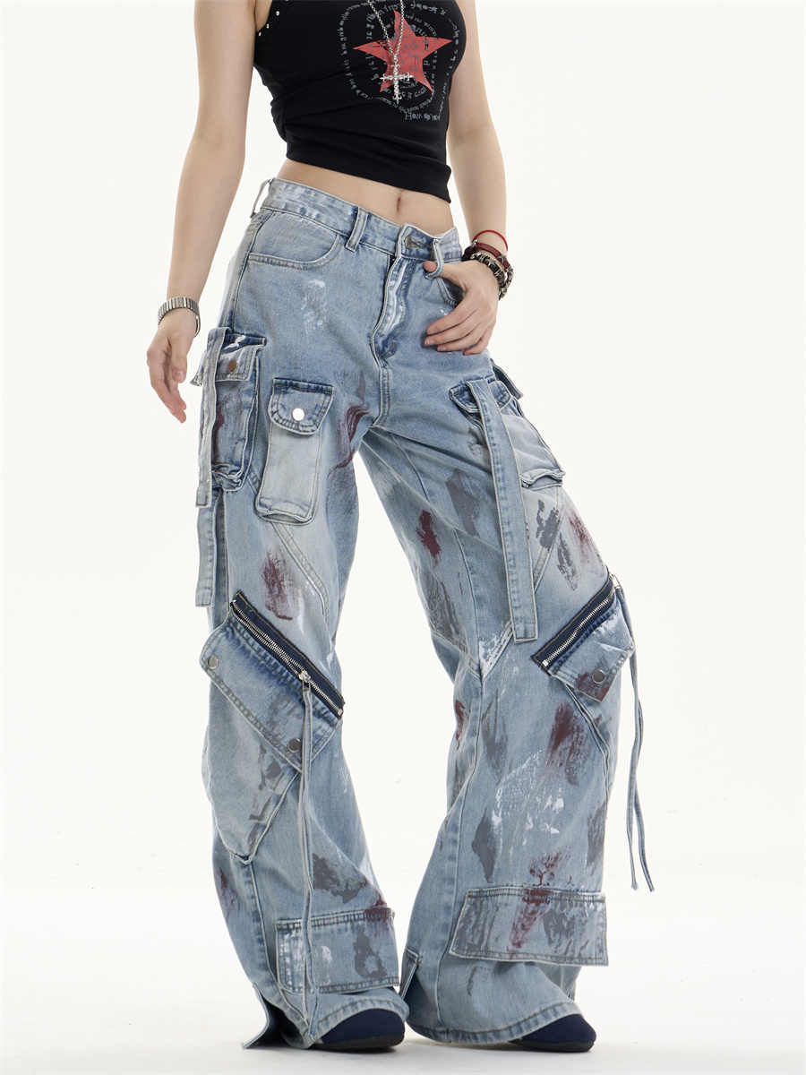 Jeans de ropa de trabajo de ajuste suelto con diseño funcional de bolsillo múltiple