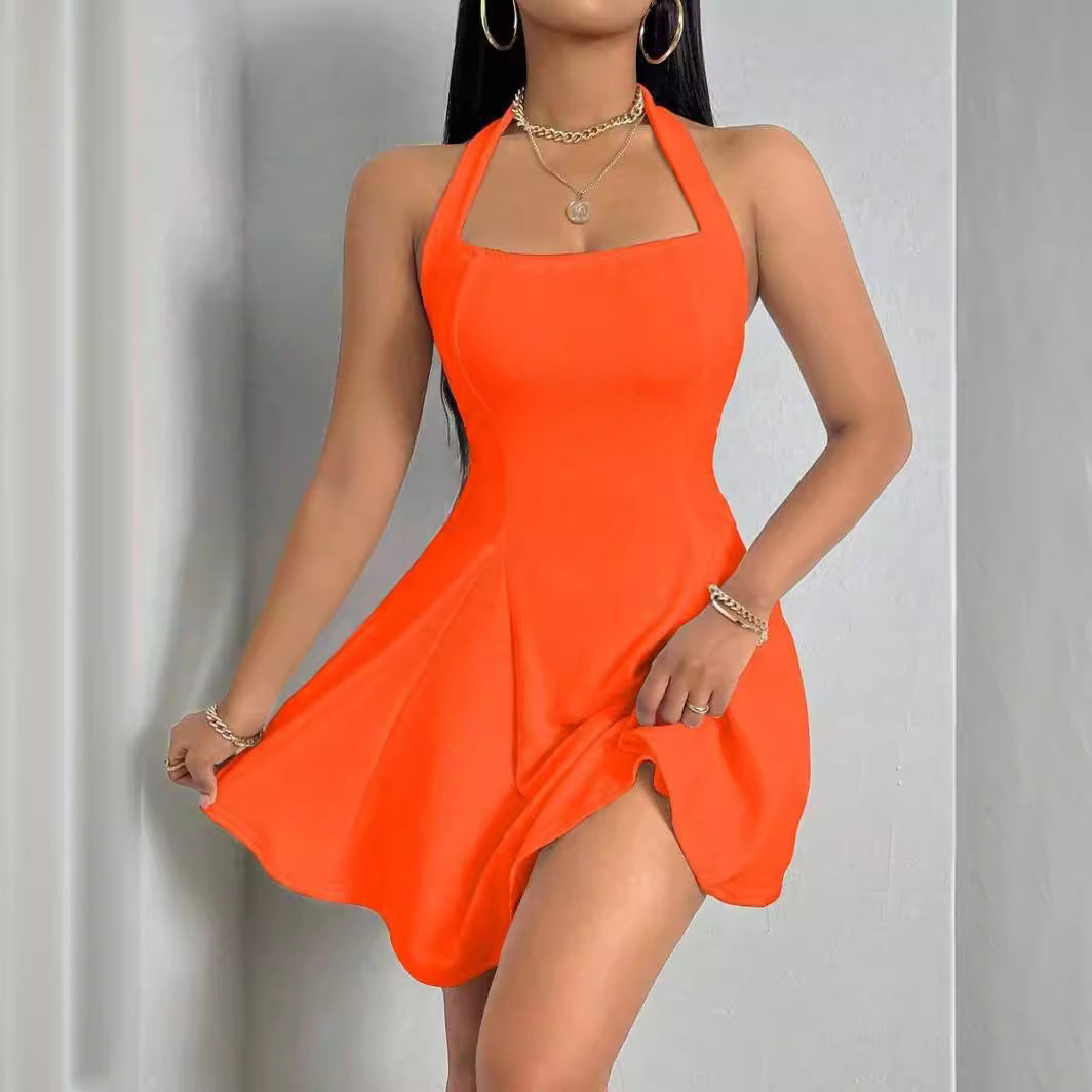 Vestido sem mangas sem mangas de cor pura para o minimalismo chique