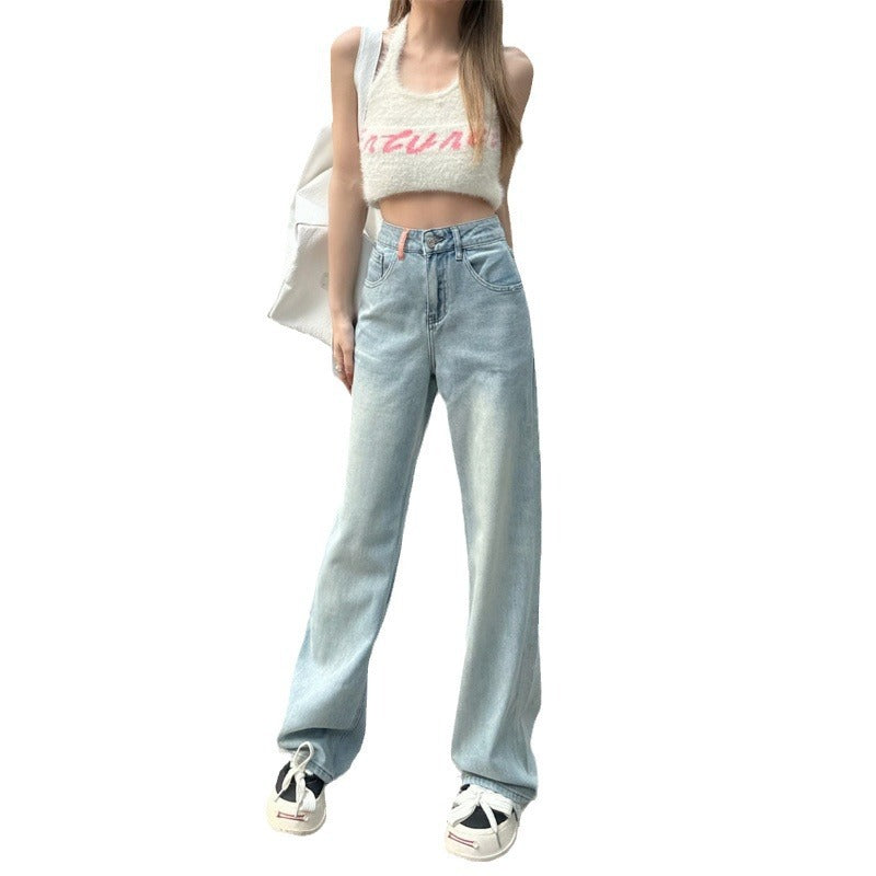 Hellblau Sommer gewaschene weite bodenlange Jeans