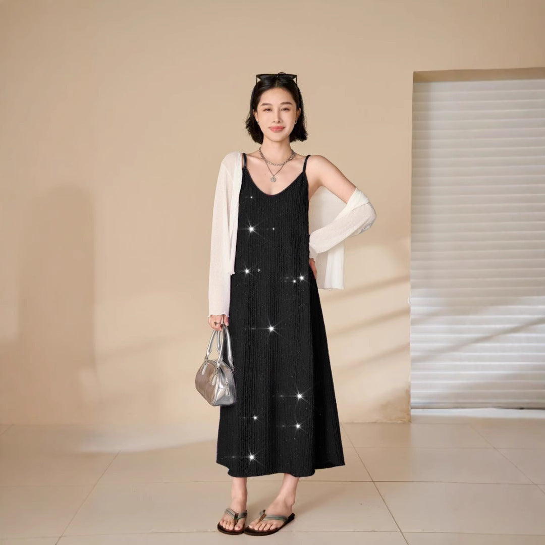 Pailletten geplooide cami -jurk met elegant temperamentsilhouet