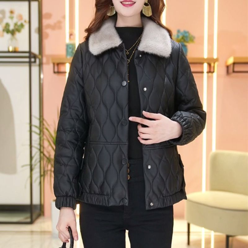 Short PU Down Jacket Women's Warm Fur Collar Winter Coat