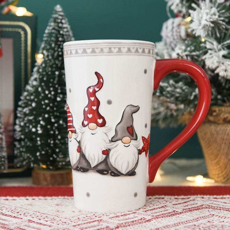 White, Gray & Red Gnome Trio Tall Ceramic Coffee Mug