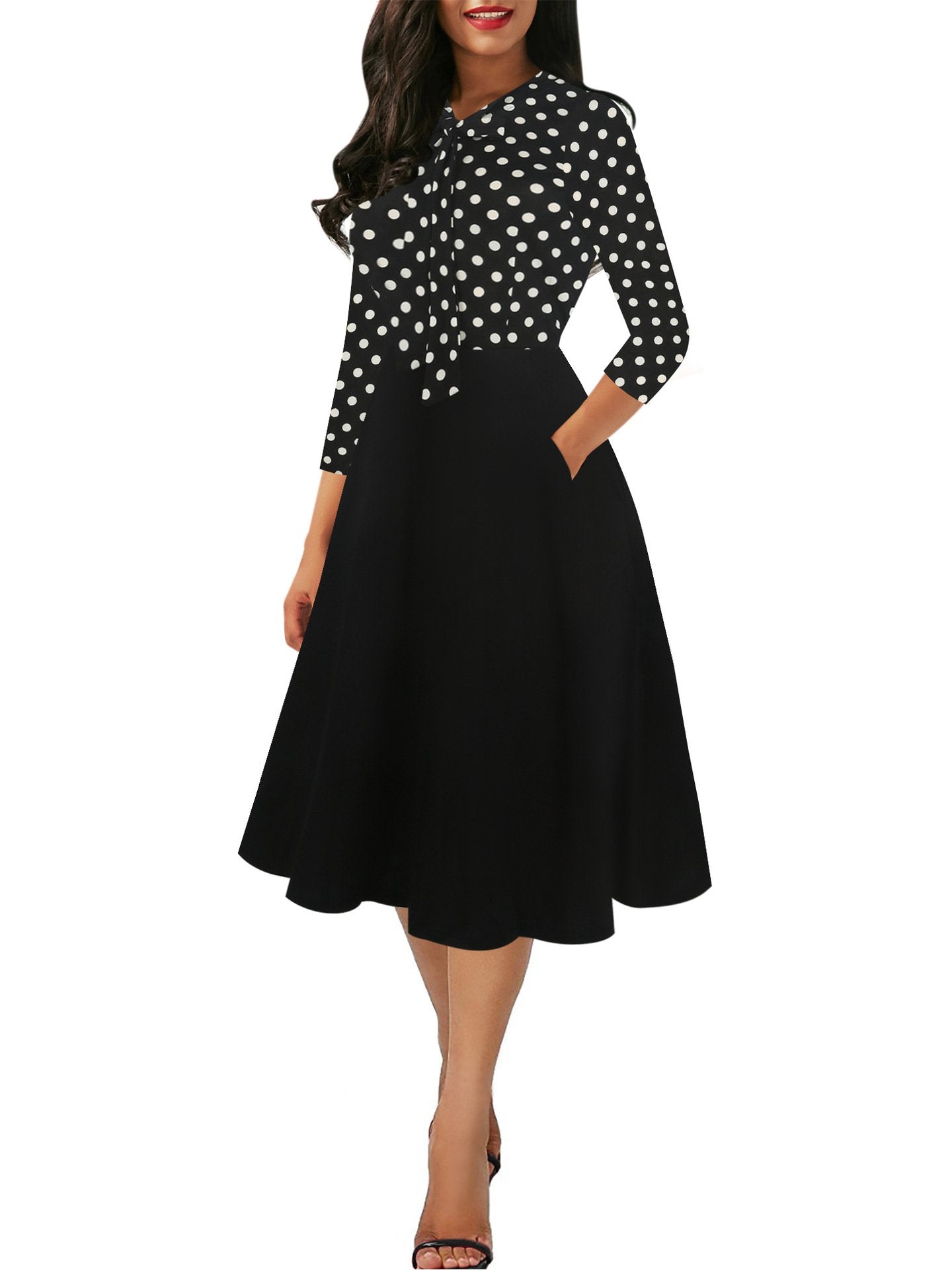 Patterned Tie-Neck Fit & Flare Dress