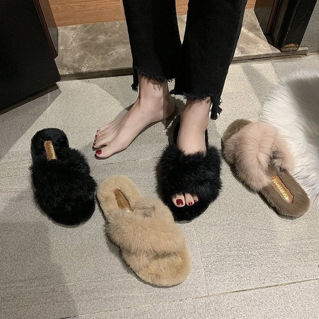 Fuzzy fur crisse kriskros slipperschoenen