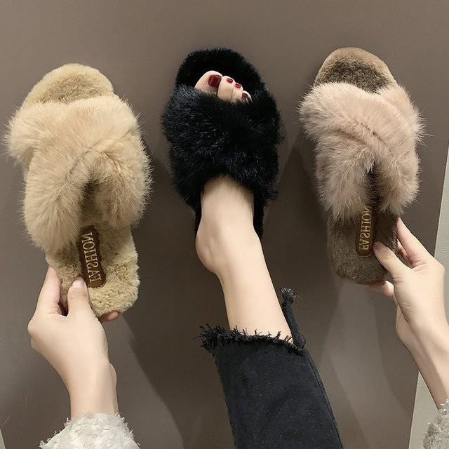 Fuzzy fur crisse kriskros slipperschoenen