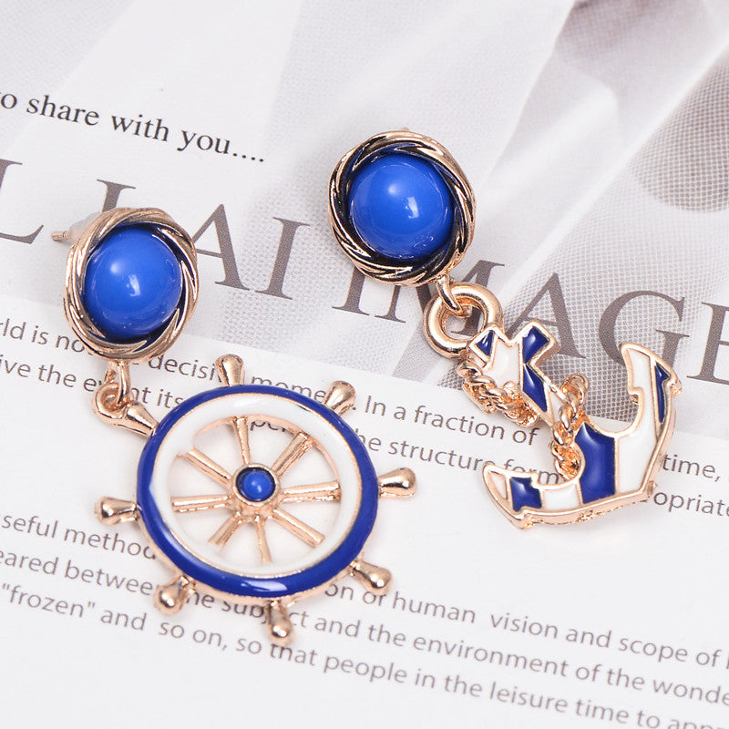 Wheel and Anchor Nautical Earrings