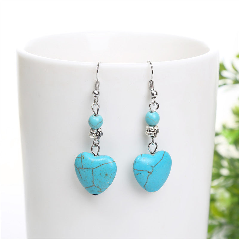 Heart Shaped Turquoise Drop Earrings.