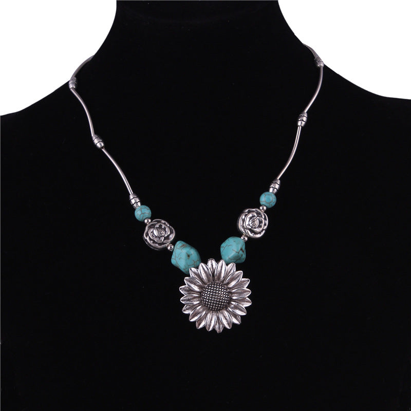 Sunflower and Turquoise Necklace