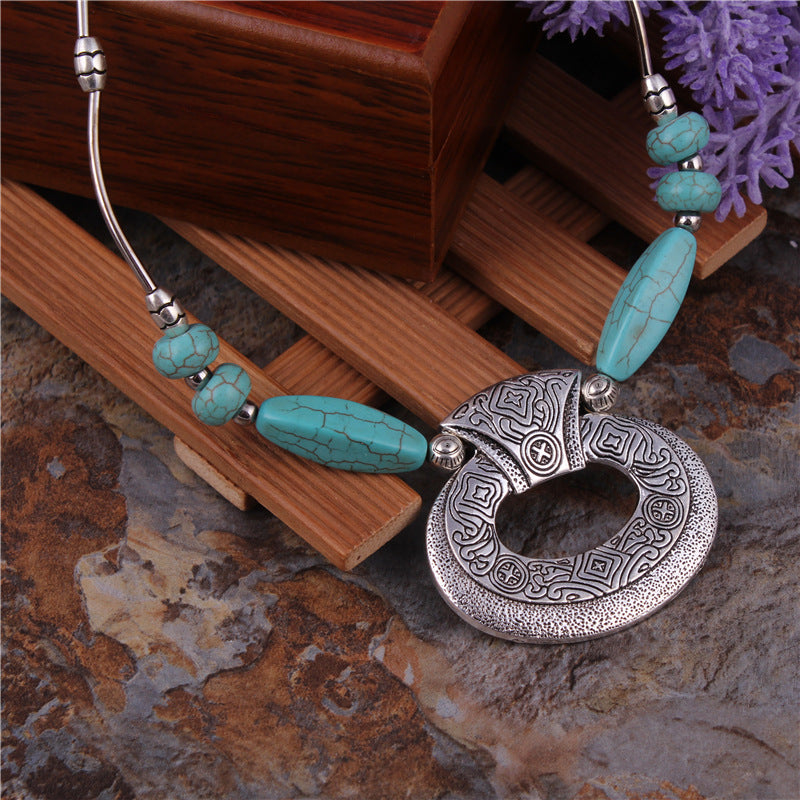 Ornate Oval and Turquoise Necklace