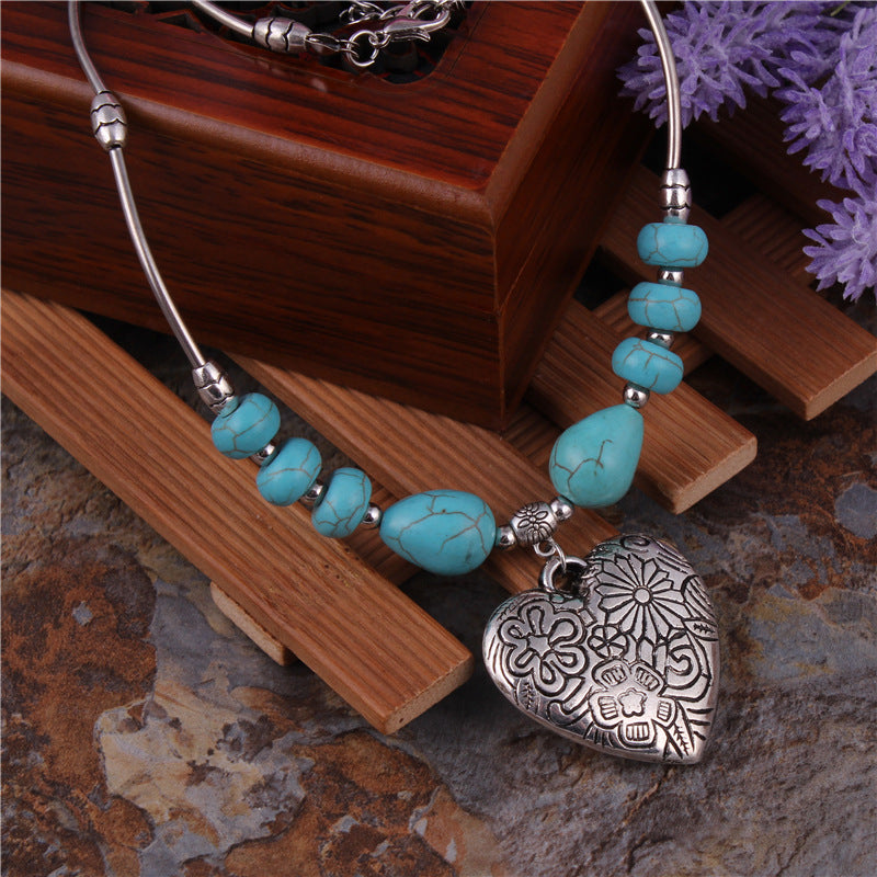 Heart and Turquoise Pendant Necklace