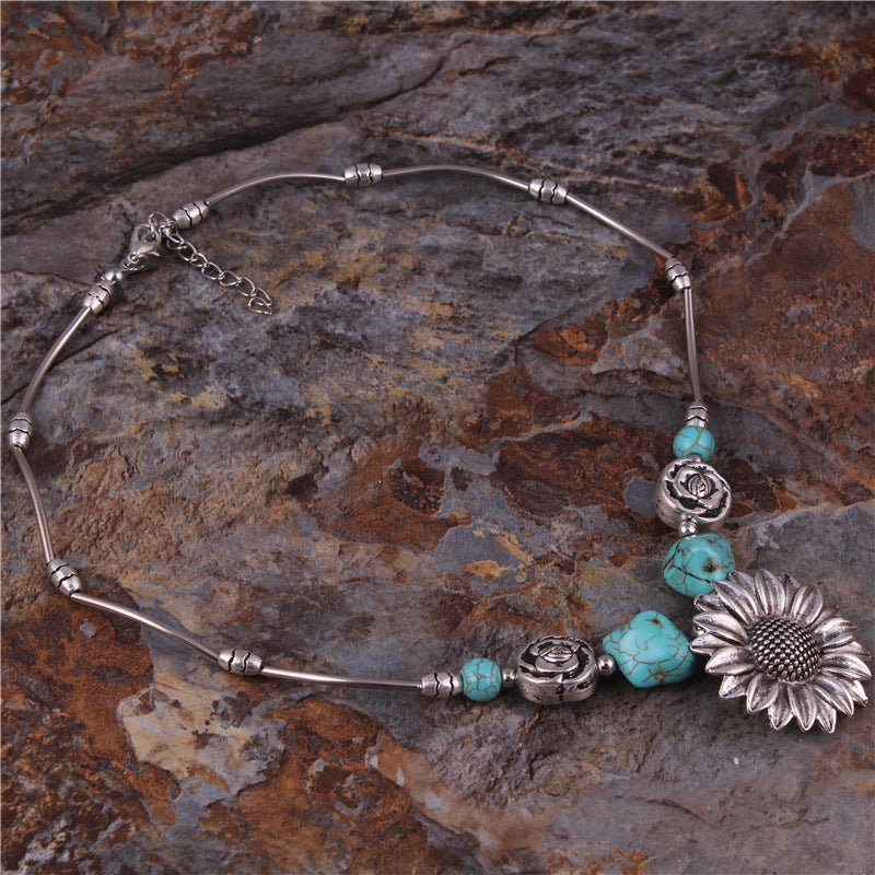 Sunflower and Turquoise Necklace