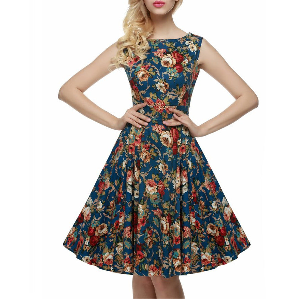 Floral High Neck Sleeveless Dress