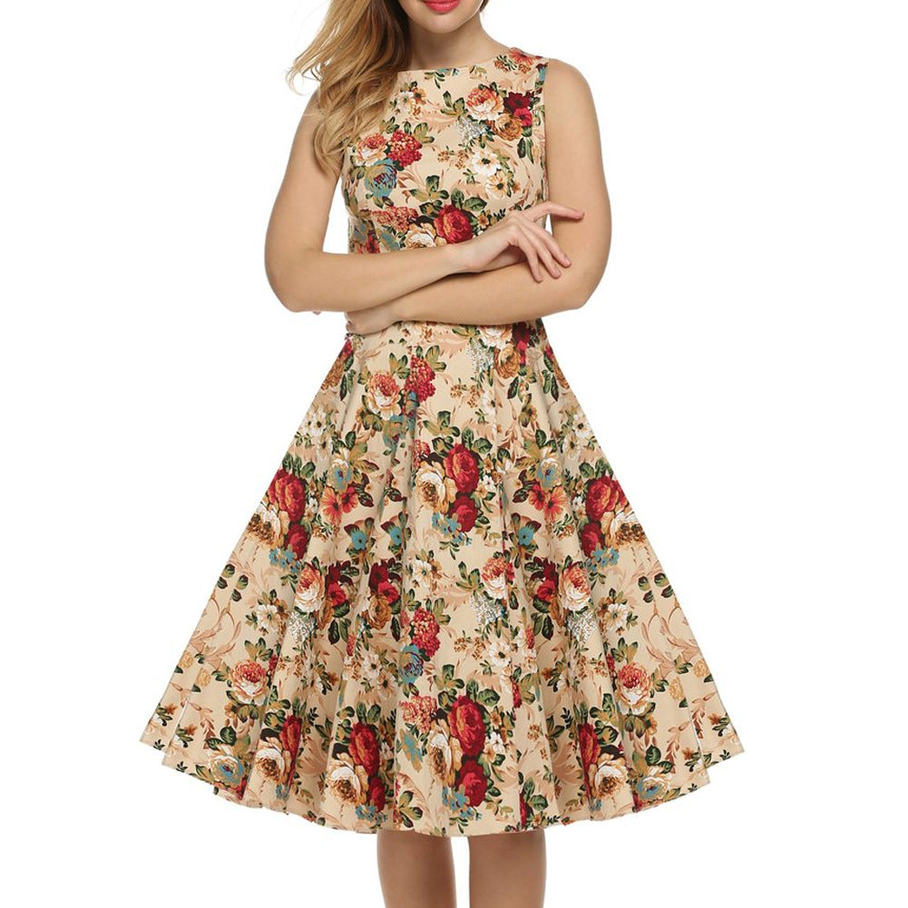 Floral High Neck Sleeveless Dress