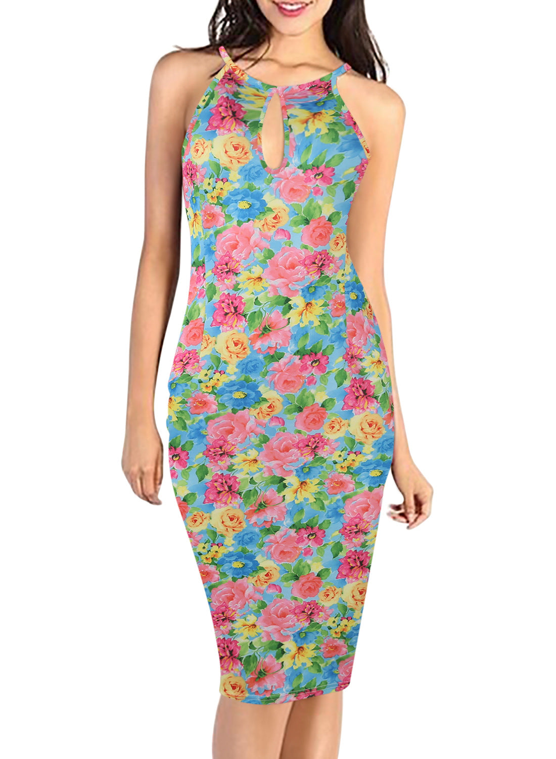 Floral Keyhole Neck Sheath Dress