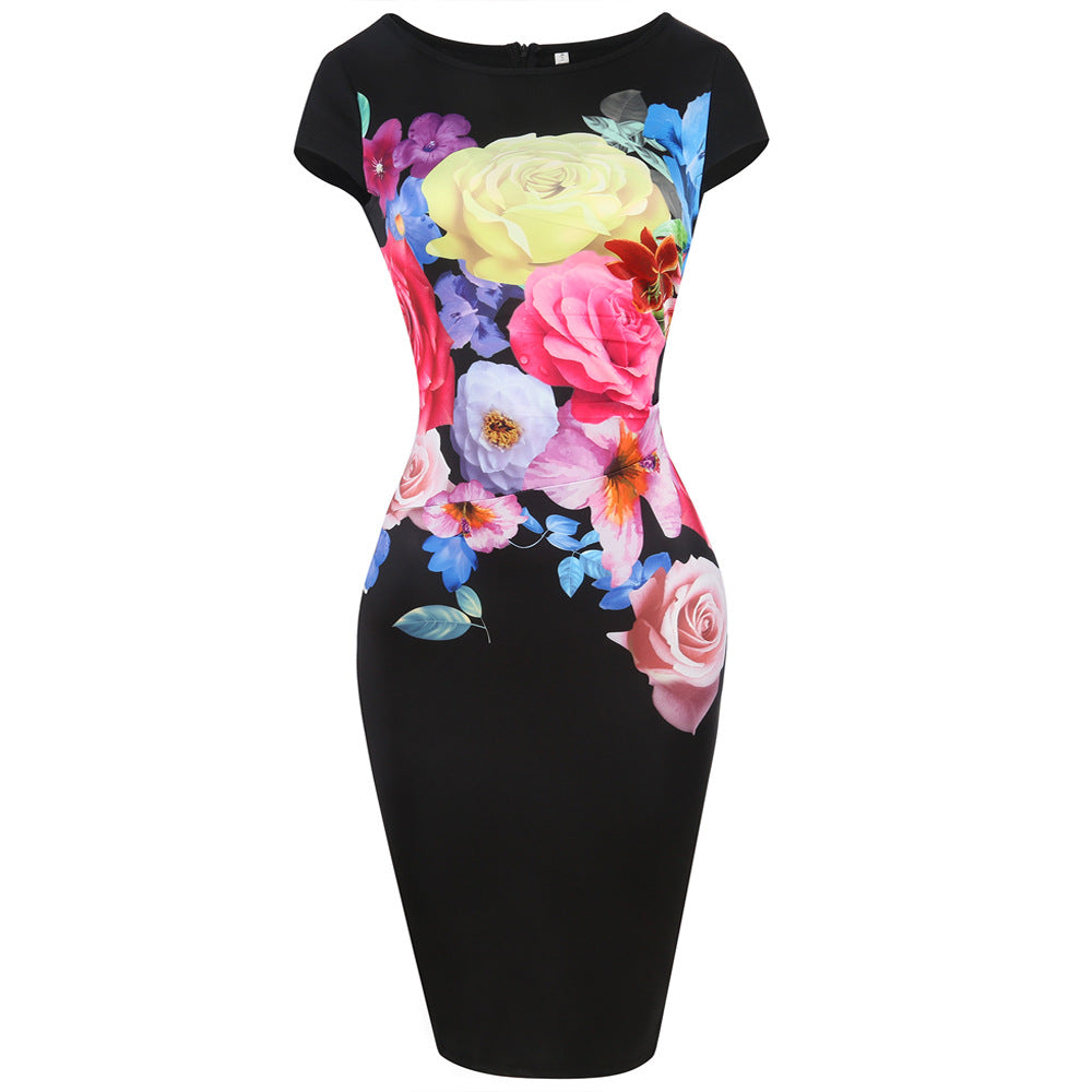 Oversize Floral Graphic Sheath Dress