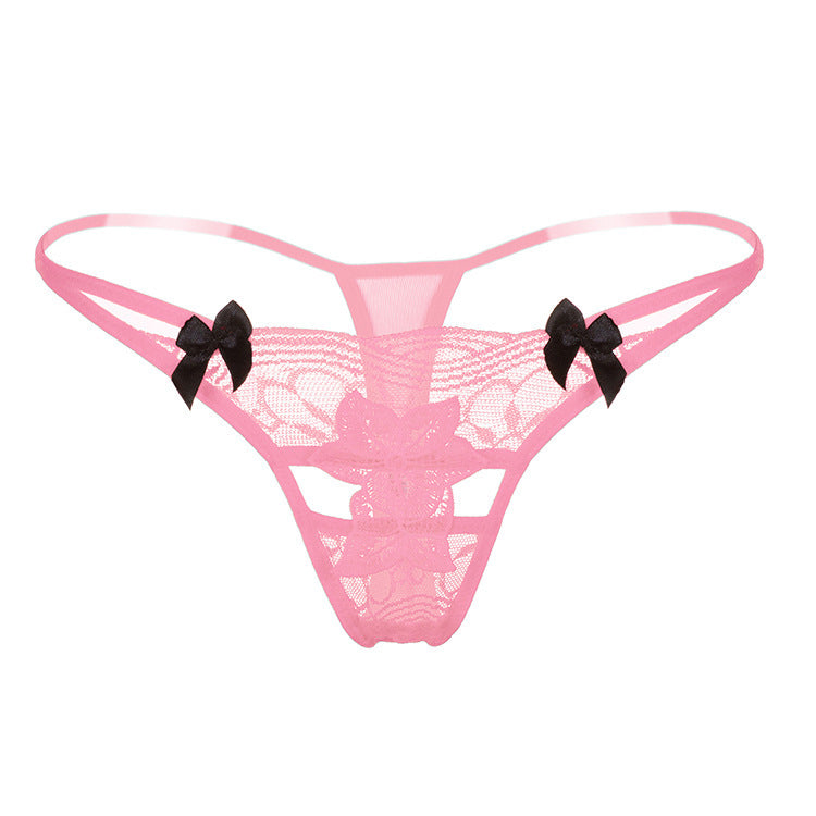 Floral Applique Lace Thong Panty