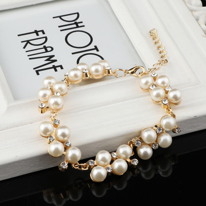 Pearl Cluster and Gold Chain Bracelet