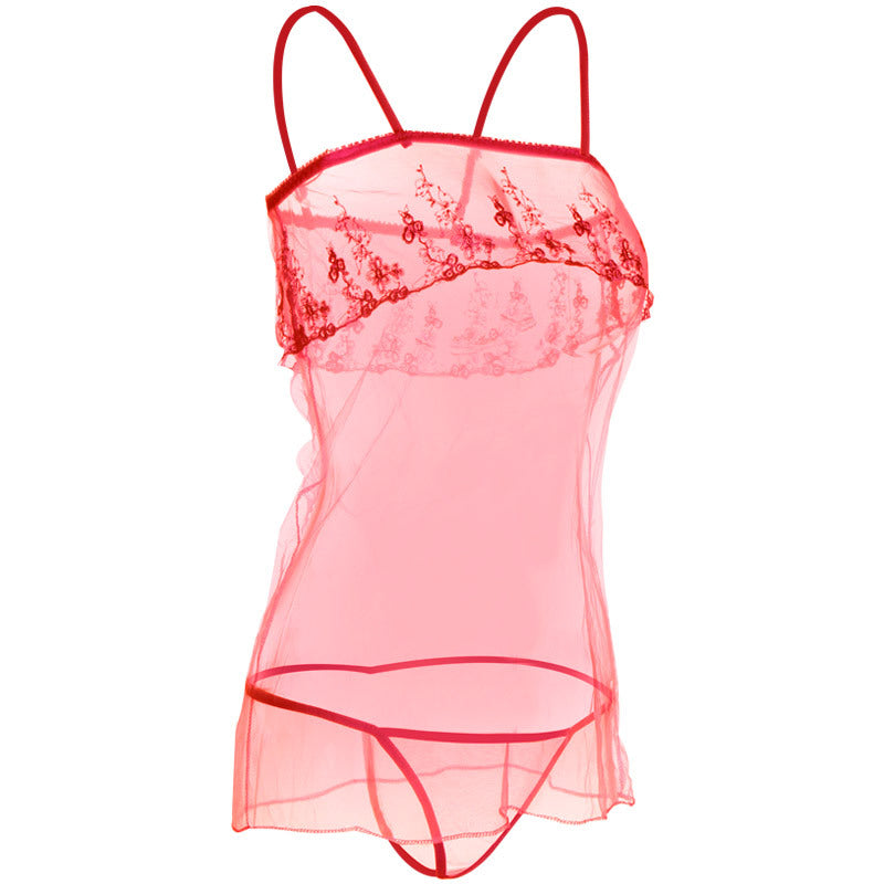 Geschichtetes und geschnürtes Babydoll aus durchsichtigem Mesh