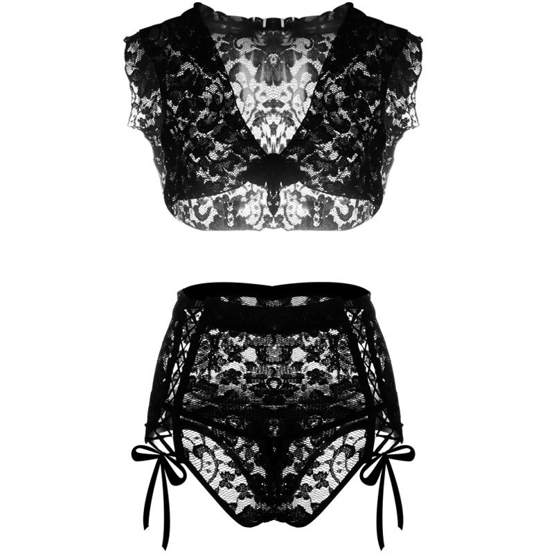 Tie Front Crop High Waist Lingerie Set