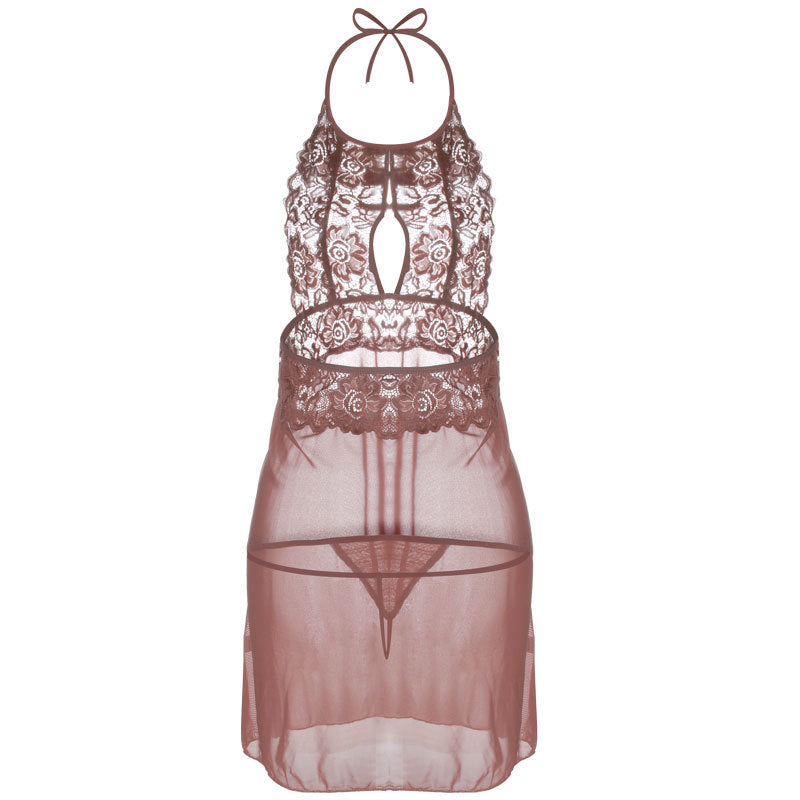 Lacy Keyhole Halter Lingerie Dress