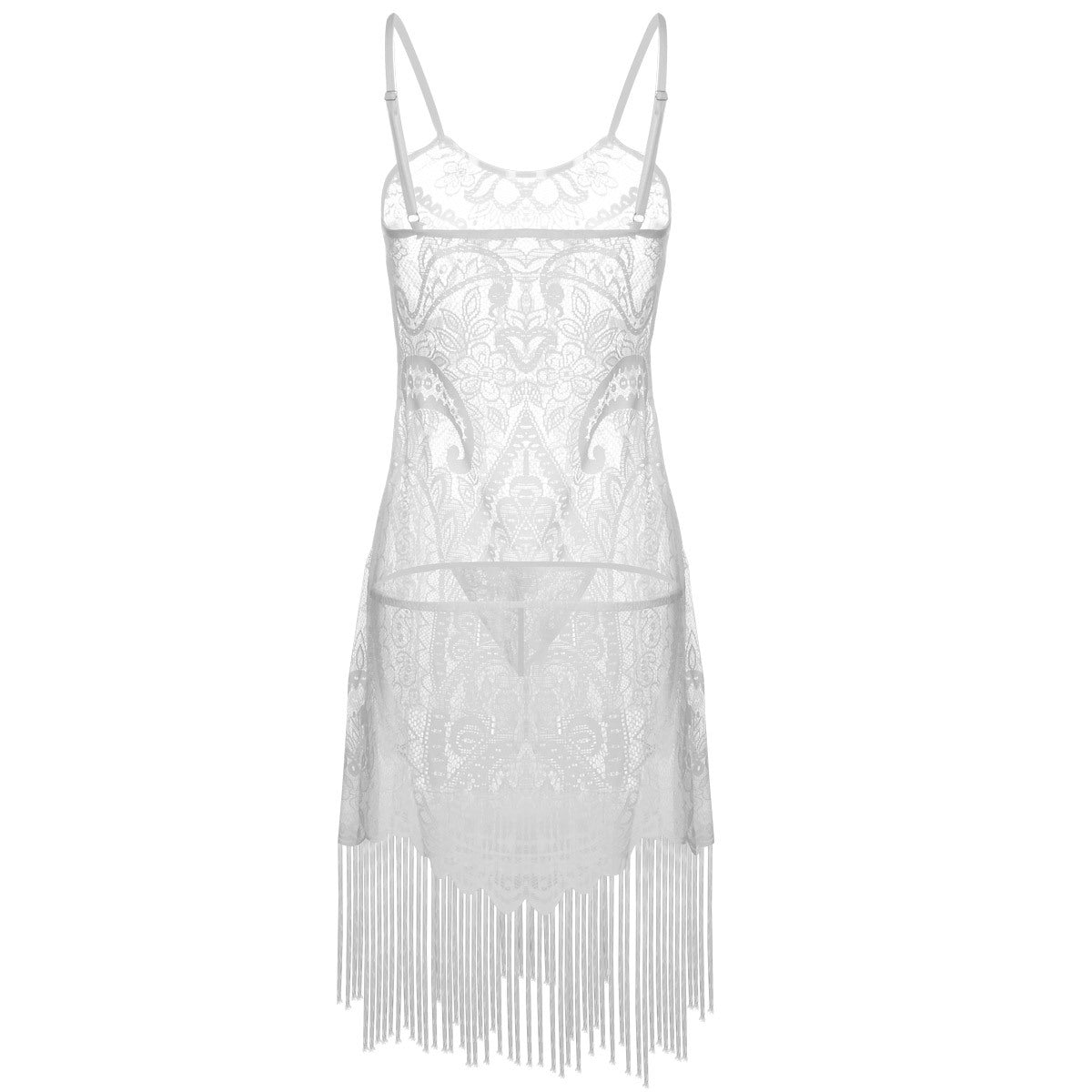 Fringe Hem Lace Brocade Lingerie Set