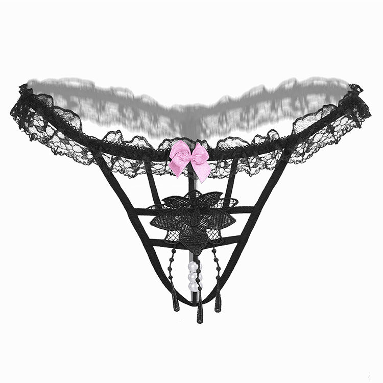 G-String mit Perlen-Strang-Blumenapplikationen