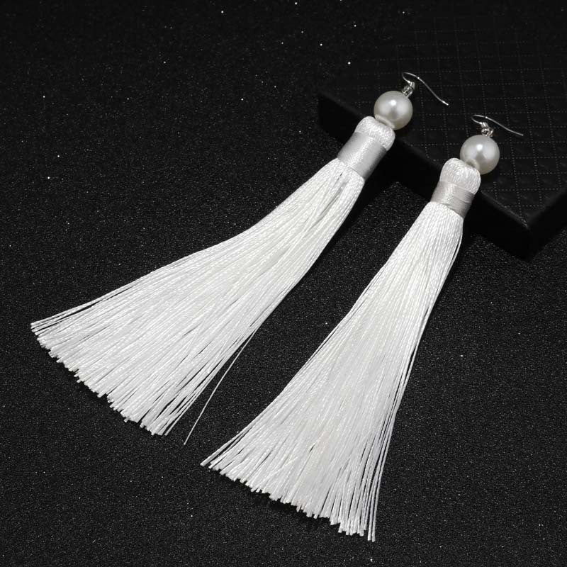 Red Tassel Pearl Drop Earrings