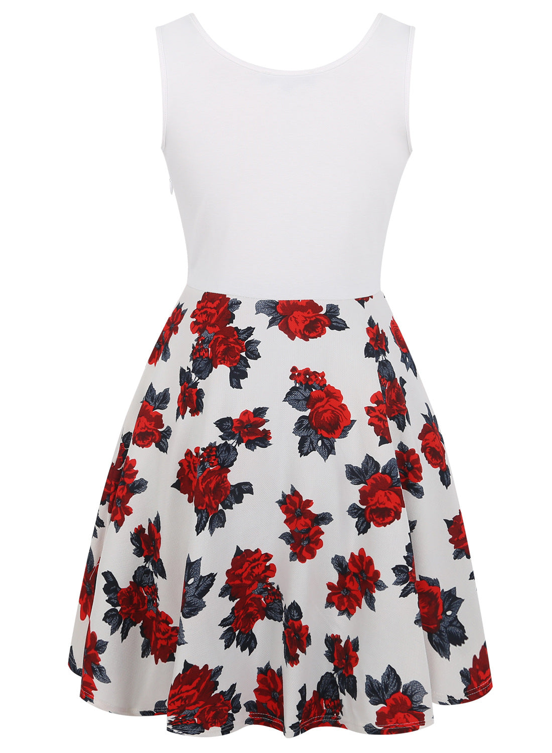 White & Red Roses Blocked Dress