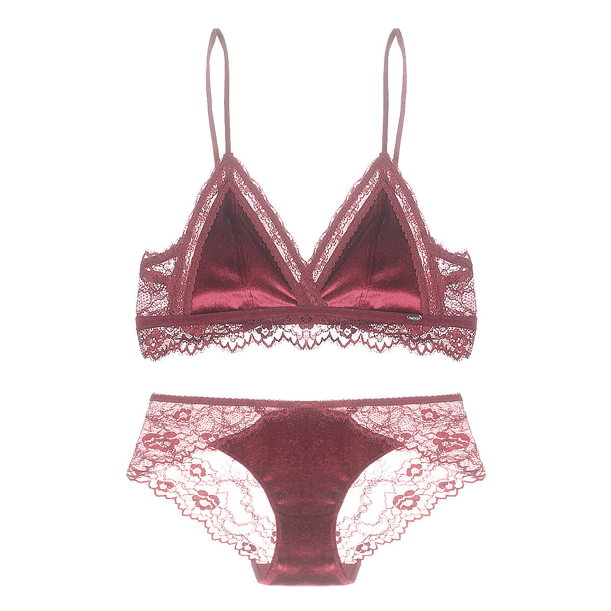 Satiny Lace Triangle beha en panty set