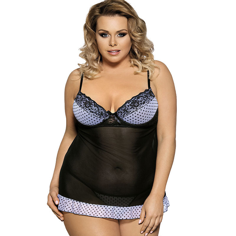 Plus Size Polka Dot & Lace Dress