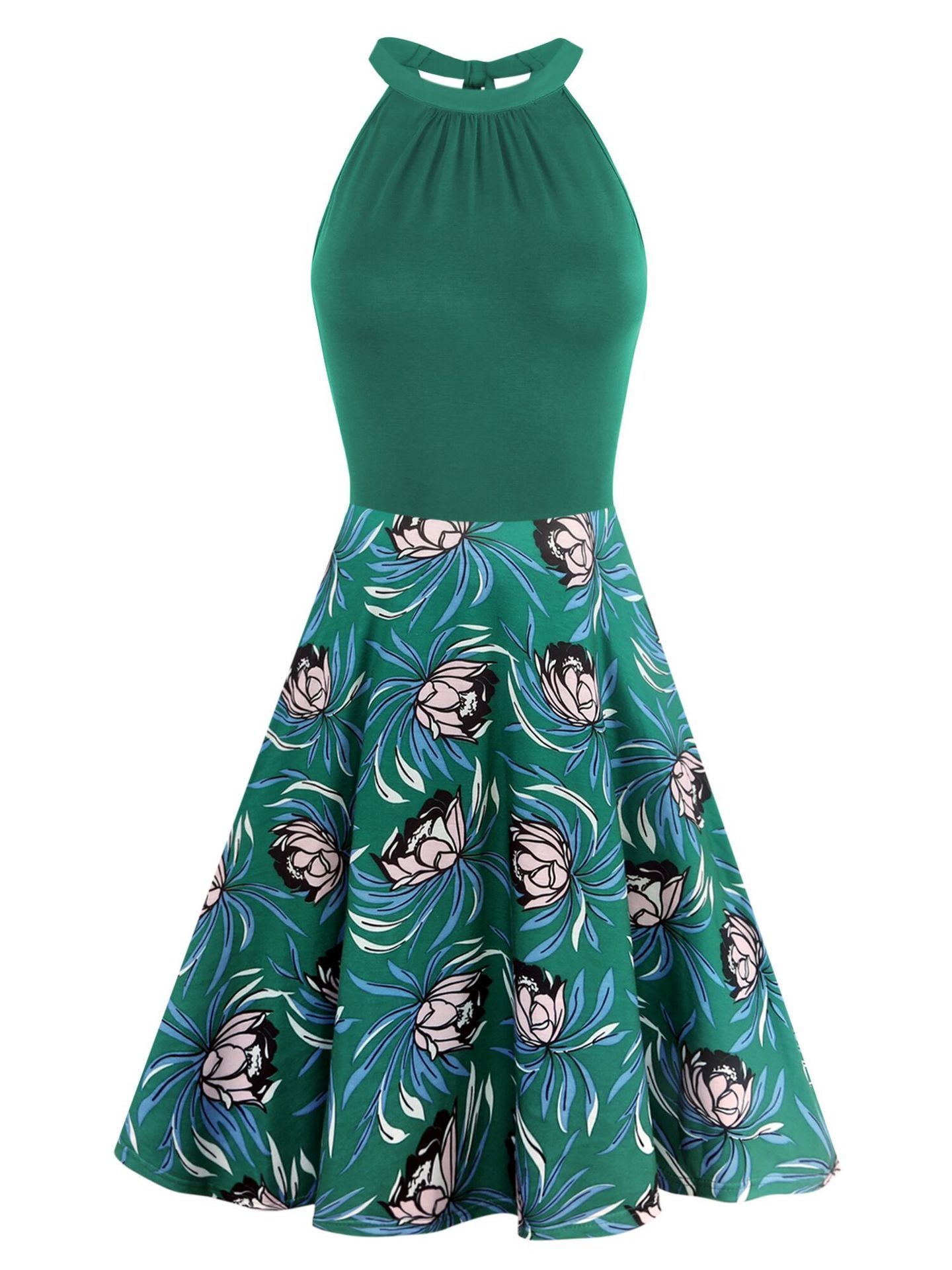 Floral Contrast Mock Halter Dress