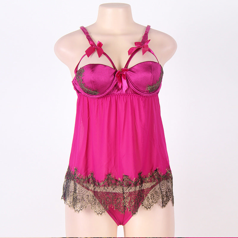 Plus Size Bows & Lace Babydoll Dress