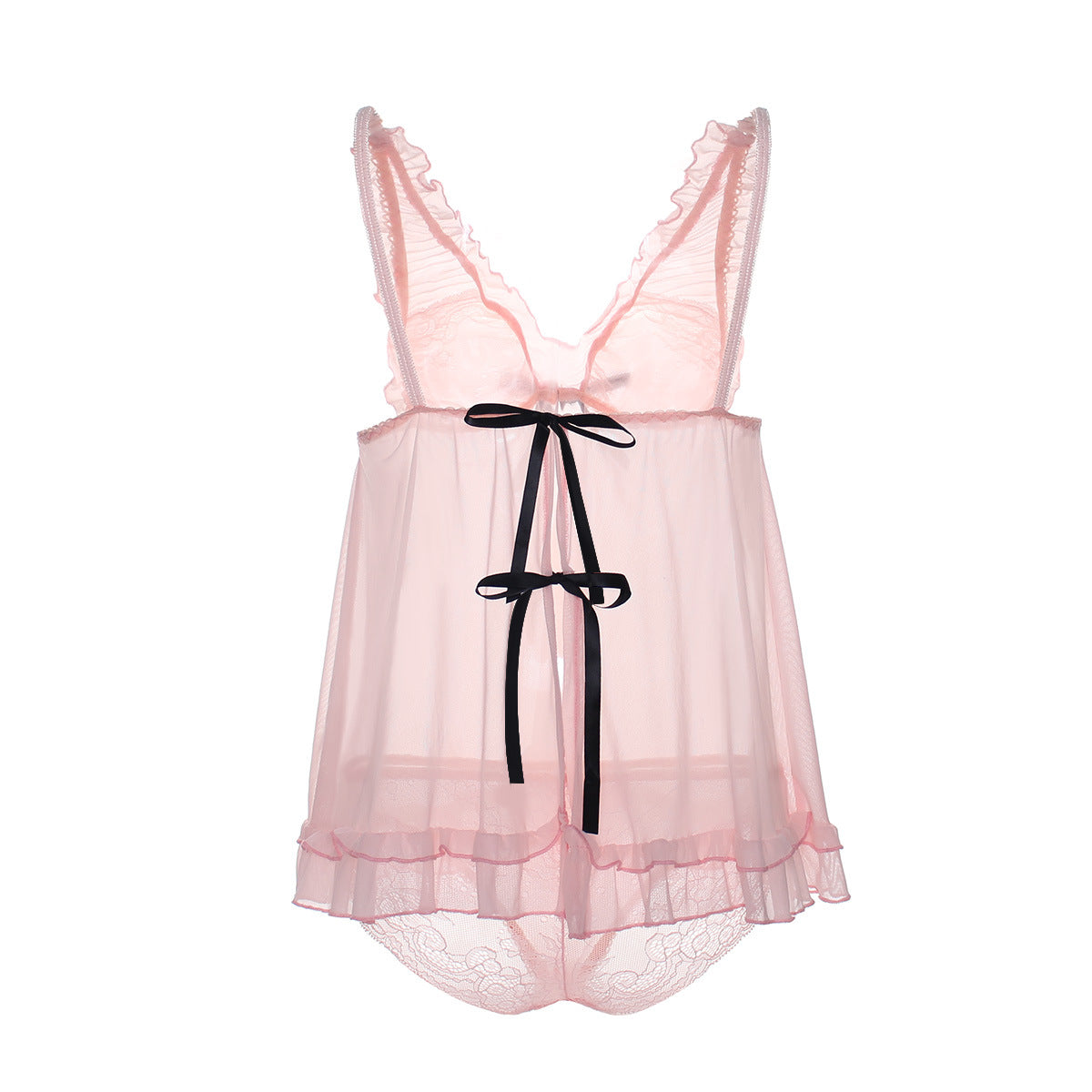 Dainty Ruffle Hem Babydoll Lingerie Set - Theone Apparel