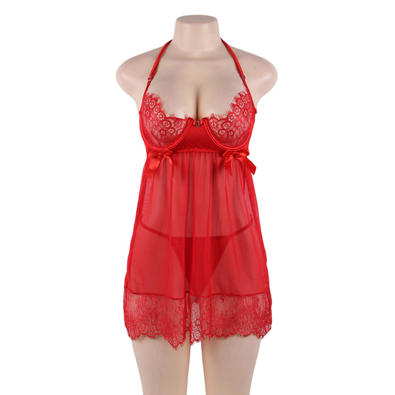 Plus Size Sheer Lace Babydoll Mini Dress