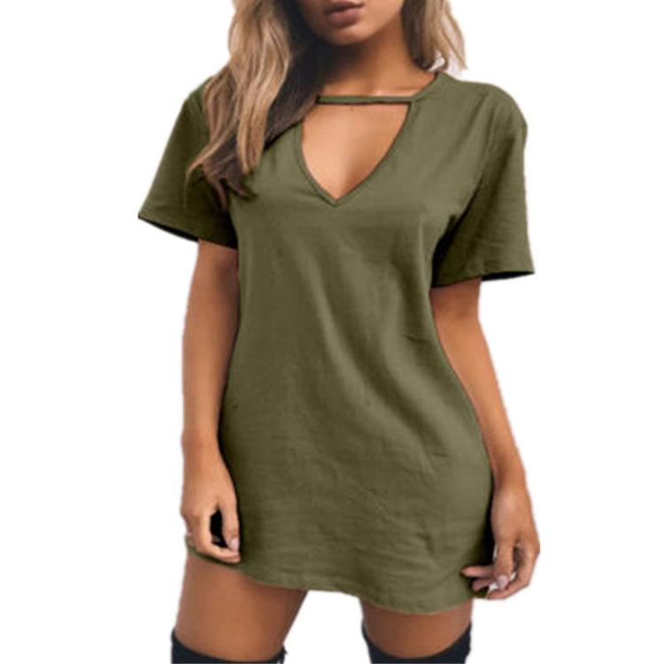 Choker Keyhole-Cutout Short-Sleeve Tunic Dress - Theone Apparel