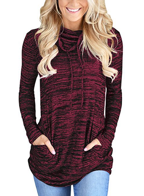 Space-Dye Heather Drawstring Cowl Neck Top