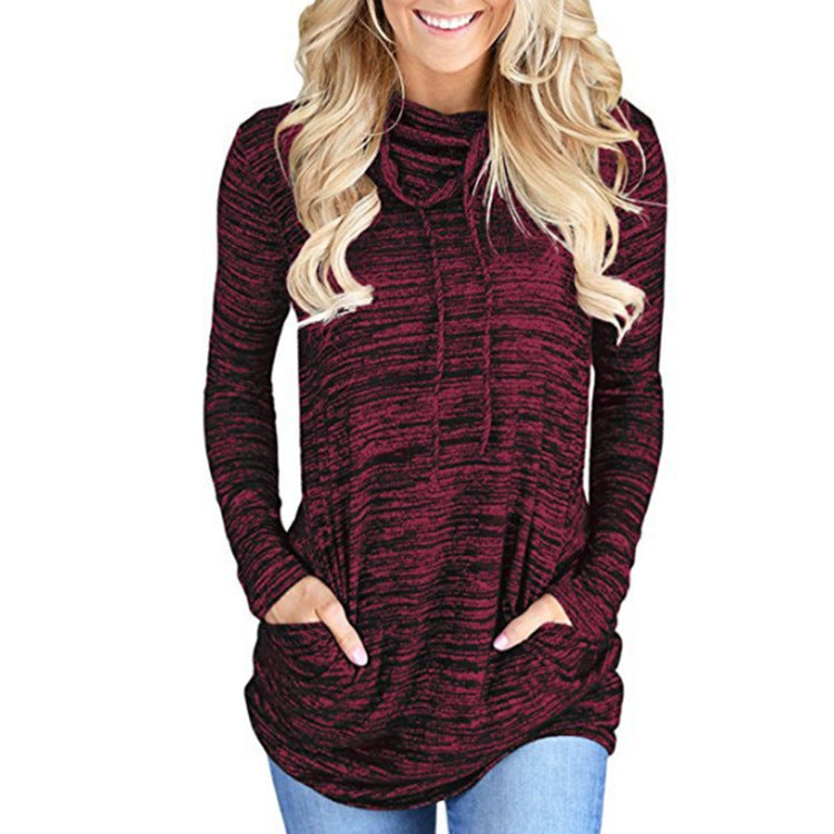 Space-Dye Heather Drawstring Cowl Neck Top