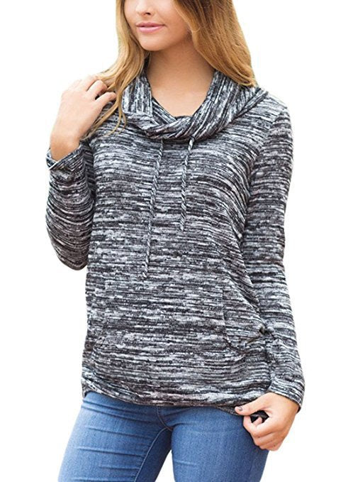 Space-Dye Heather Drawstring Cowl Neck Top