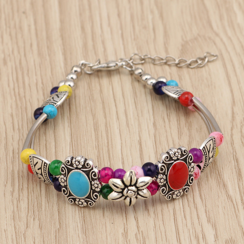 Floral Beaded Metal Bracelet