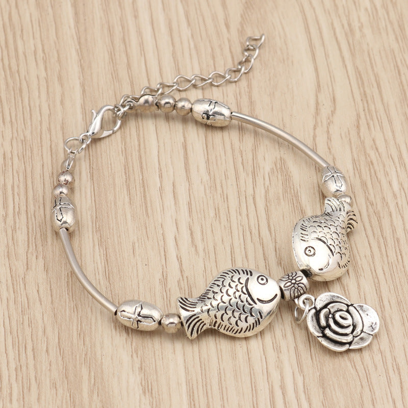 Kissing Fish and Rose Bracelet