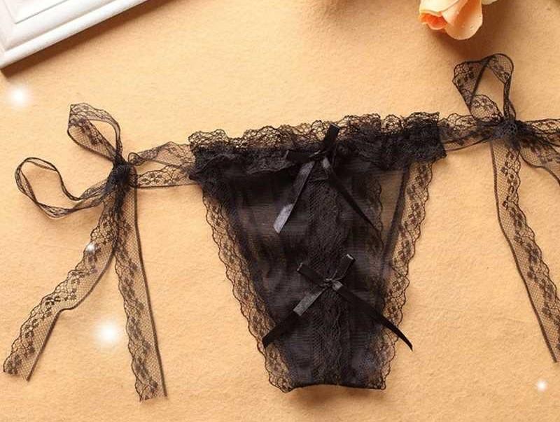 Lacy Side Tie Bikini Crotchless Undies