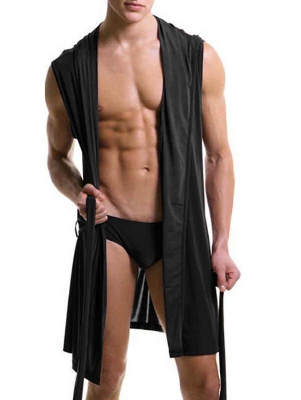 Herren Sexy ärmellose Robe mit Kapuze